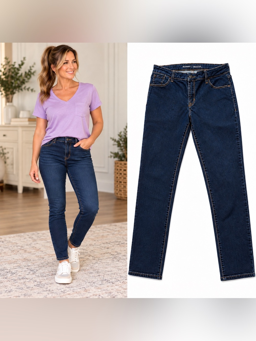 Old Navy Rockstar Dark Blue Mid-Rise Skinny Jeans Women’s Size 10 Short Y2K